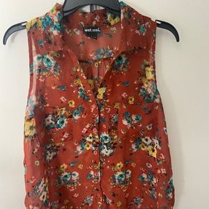 Floral button up tank top